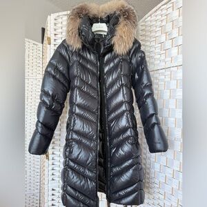 Moncler Black Puffer Coat with Fur Hood